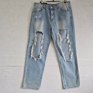 Momokrom Light Wash Distressed Ripped Straight Leg Jeans W29 UK 14 EU 42 B409
